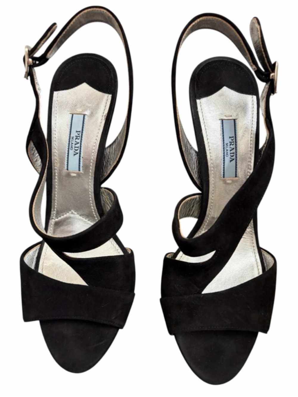 Prada Suede Strappy Heels Black Slingback Sandals 39 4.5” Heel